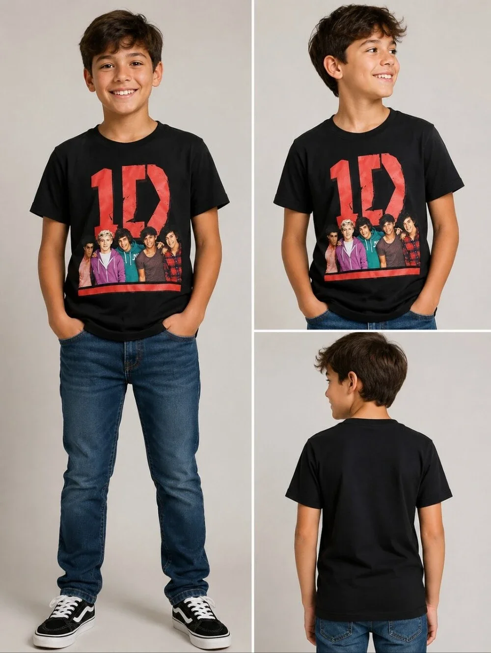 Justice One Direction 1D Black Graphic T-Shirt Boys Size 12 Band Tee